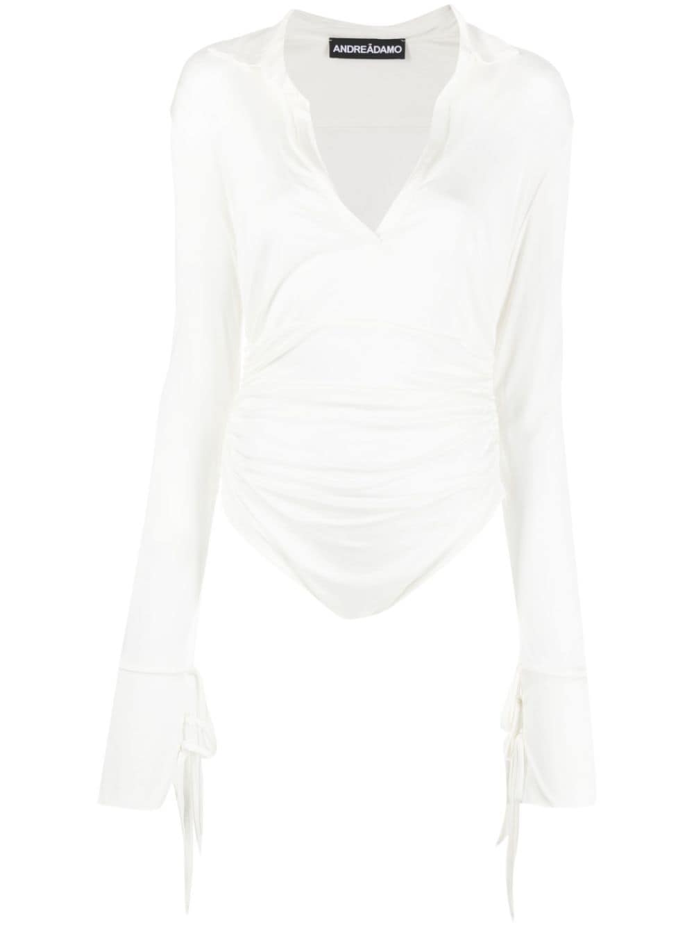 ANDREĀDAMO ruched long-sleeve V-neck bodysuit - White von ANDREĀDAMO