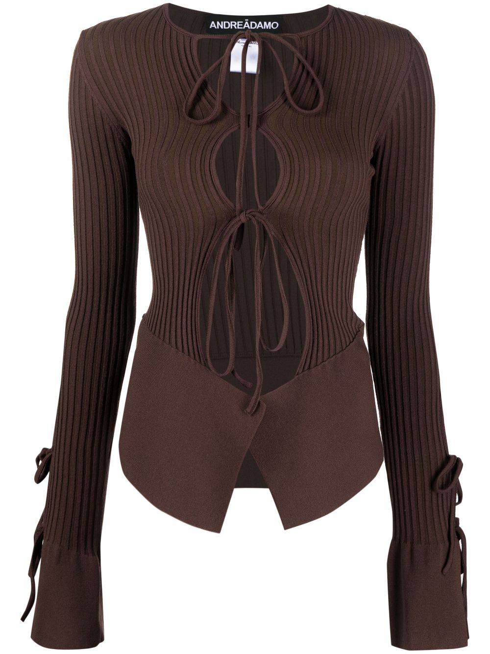 ANDREĀDAMO tie-fastening long-sleeve knitted top - Brown von ANDREĀDAMO