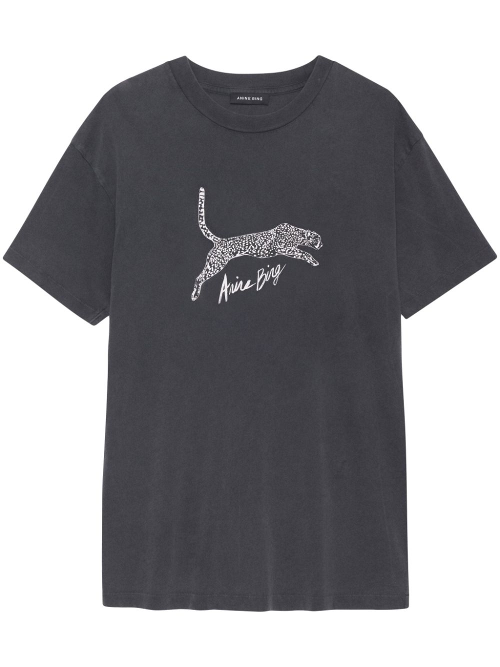 ANINE BING Walker leopard-logo organic cotton T-shirt - Black von ANINE BING