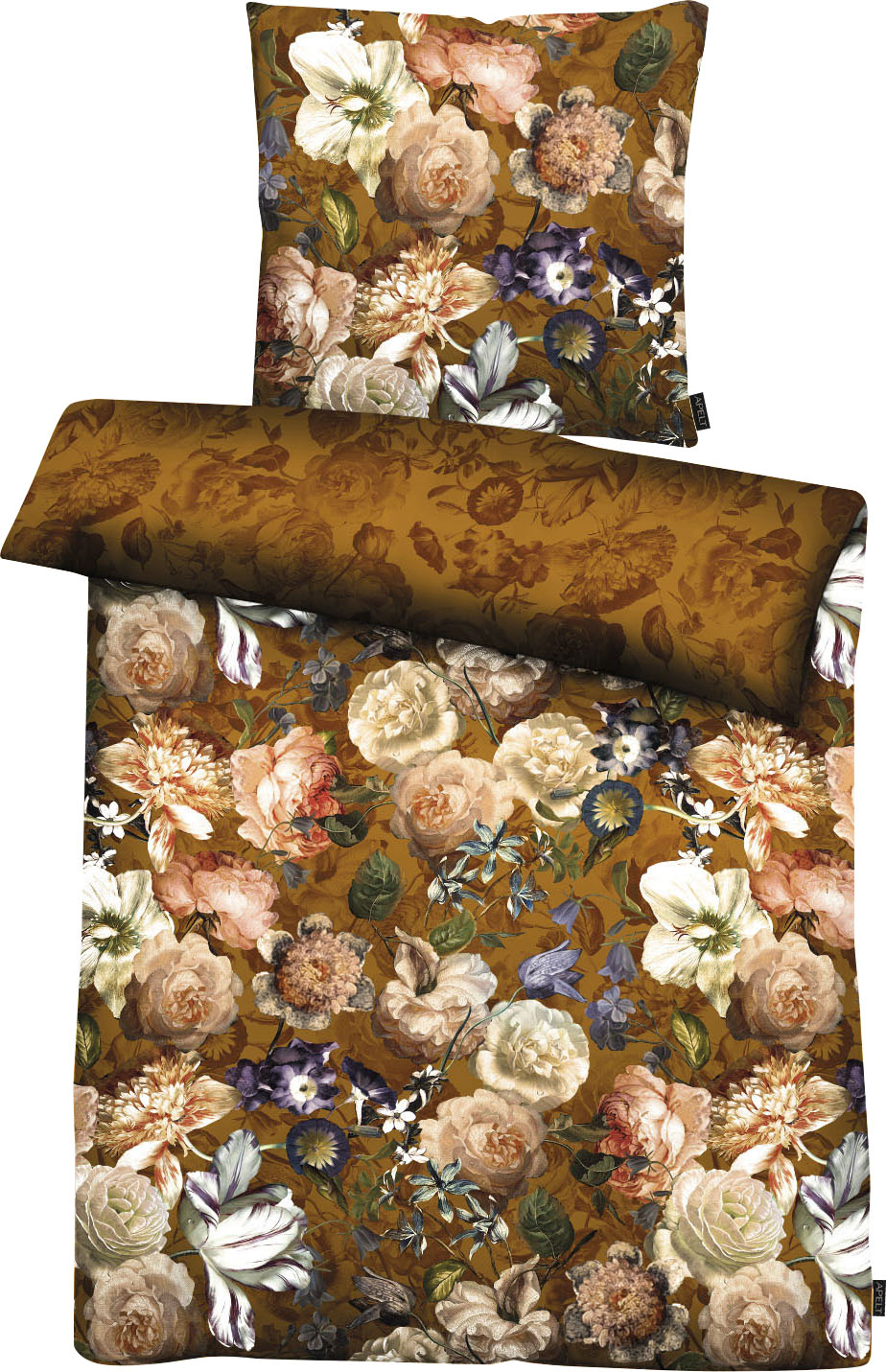 APELT Bettwäsche »Louise«, (2 tlg.), Herbstliches Rosen-und Herbstblumen-Motiv, Blütenallover von APELT