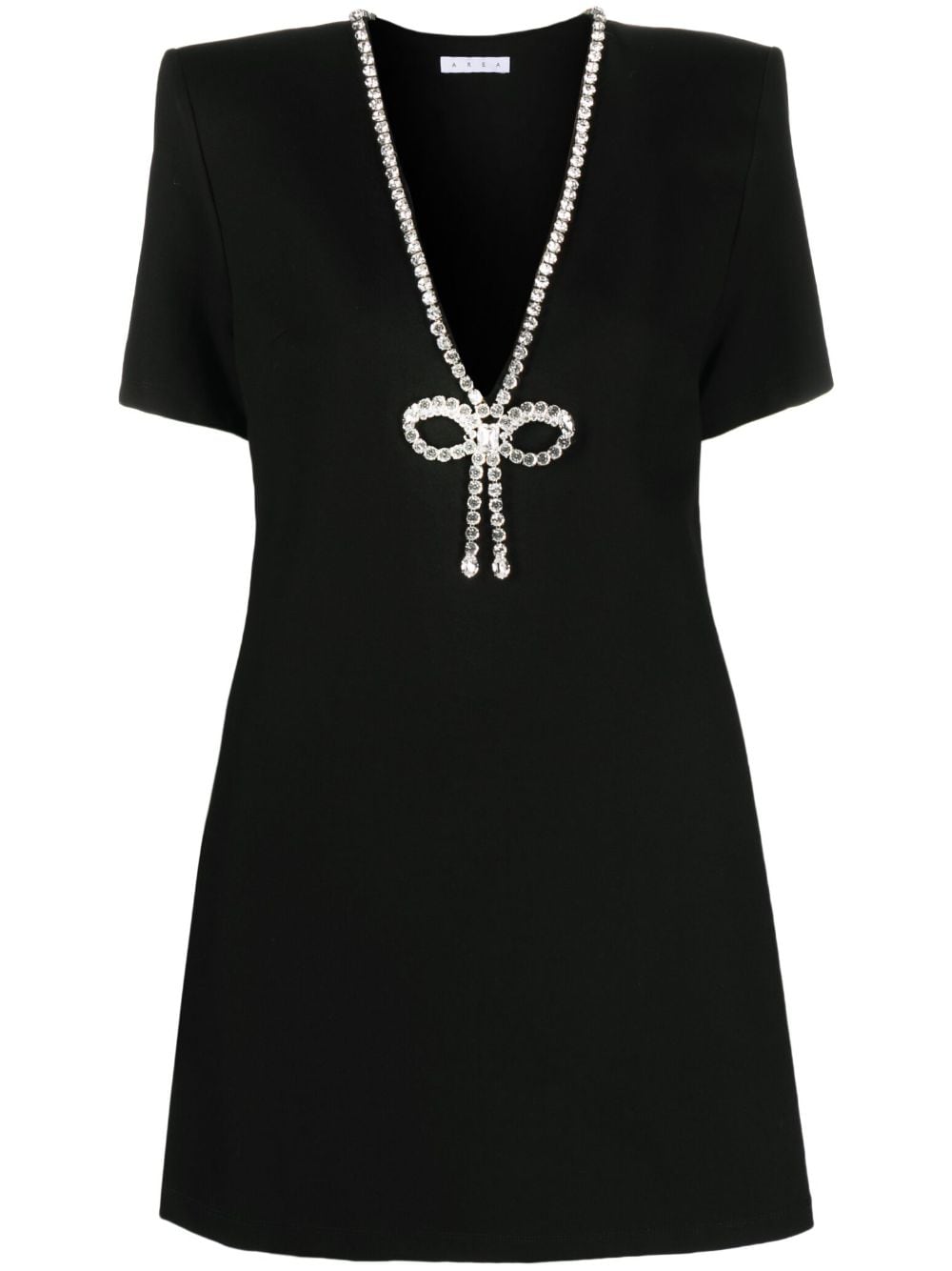 AREA crystal bow V-neck minidress - Black von AREA