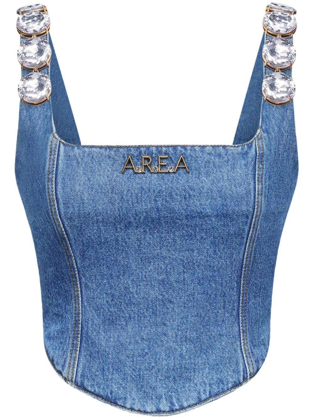 AREA crystal-embellished denim corset top - Blue von AREA