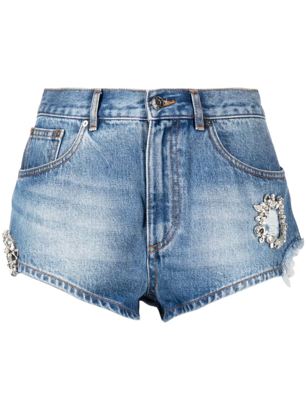 AREA crystal-embellished denim mini shorts - Blue von AREA