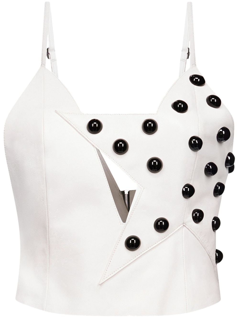 AREA stud-detail leather cropped top - White von AREA