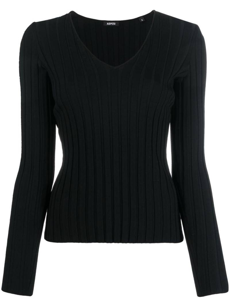 ASPESI ribbed-knit V-neck jumper - Black von ASPESI