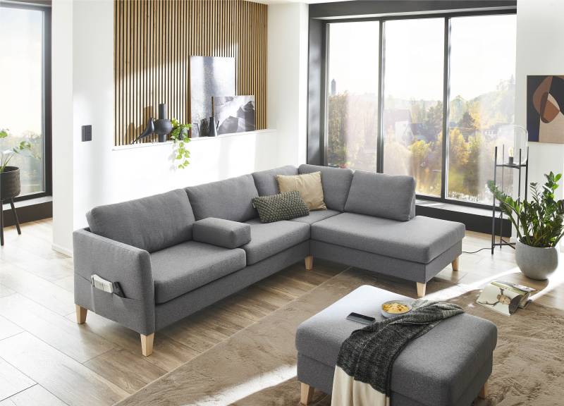 ATLANTIC home collection Ecksofa »Mailo L-Form«, mit Seitentaschen und Ottomane, mit Massivholzfüssen von ATLANTIC home collection