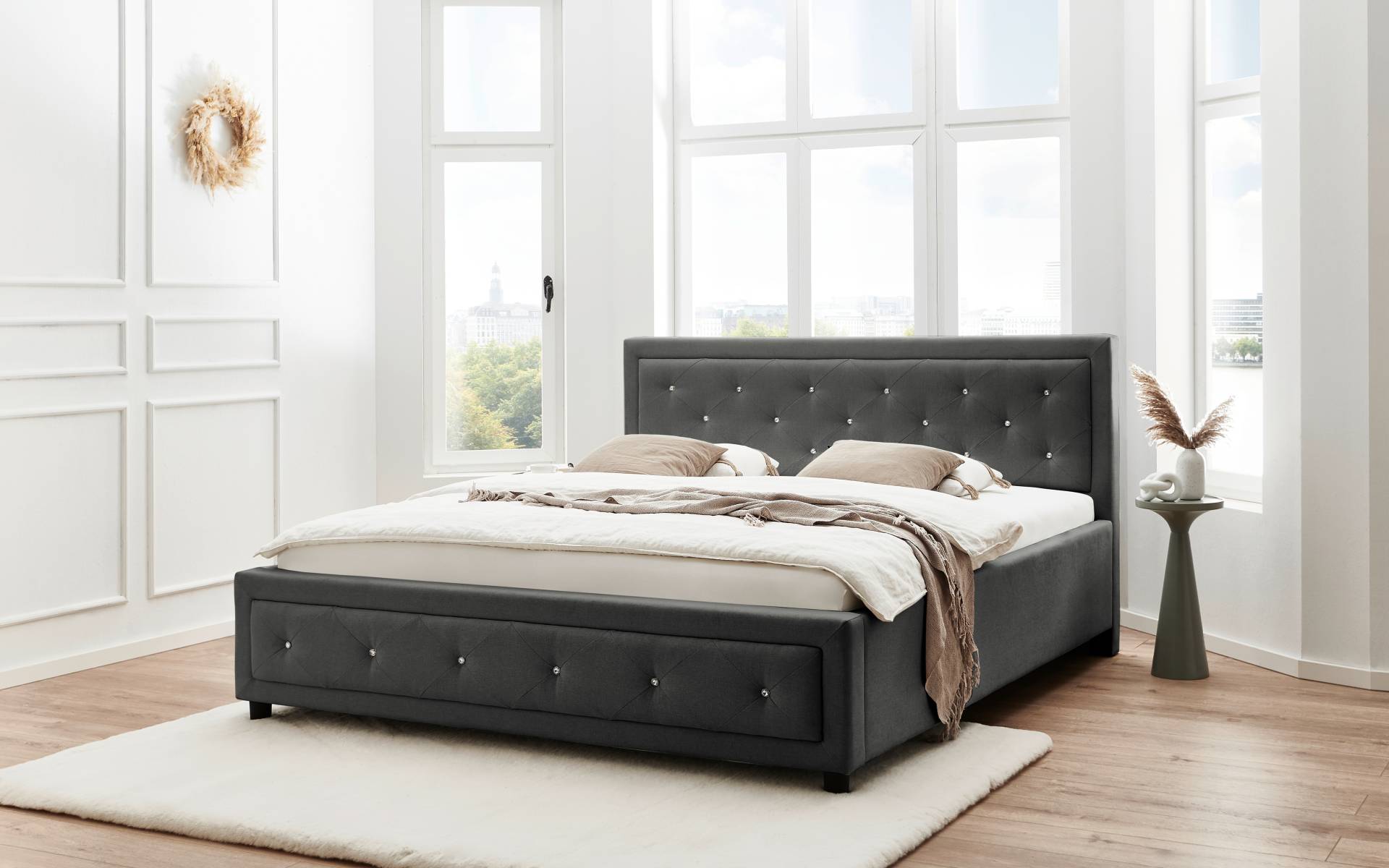 ATLANTIC home collection Polsterbett »Krista mit Acrylsteinverzierung in Kopf- und Fussteil«, erhältlich in den Breiten 160cm & 180cm von ATLANTIC home collection