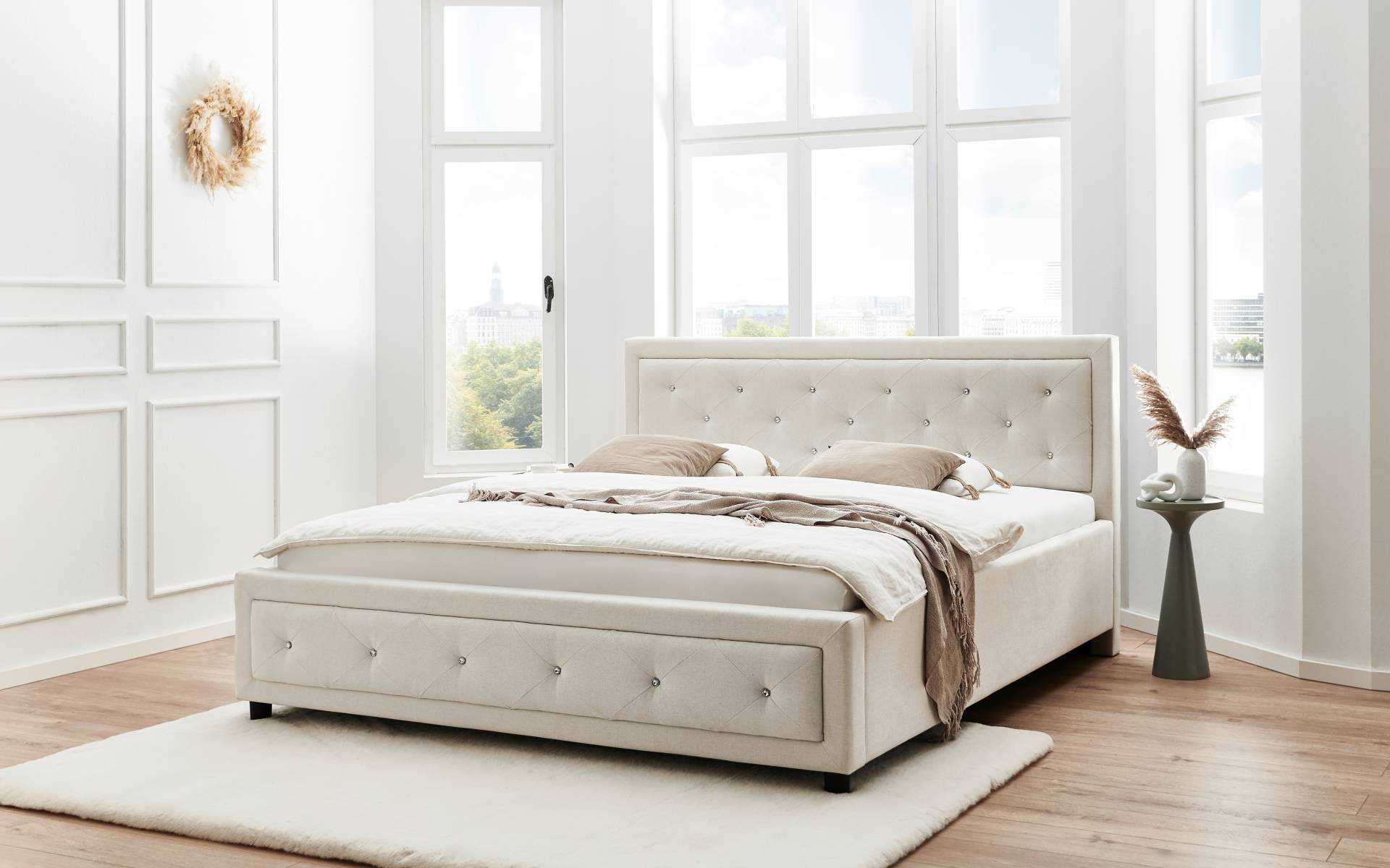 ATLANTIC home collection Polsterbett »Krista mit Acrylsteinverzierung in Kopf- und Fussteil«, erhältlich in den Breiten 160cm & 180cm von ATLANTIC home collection