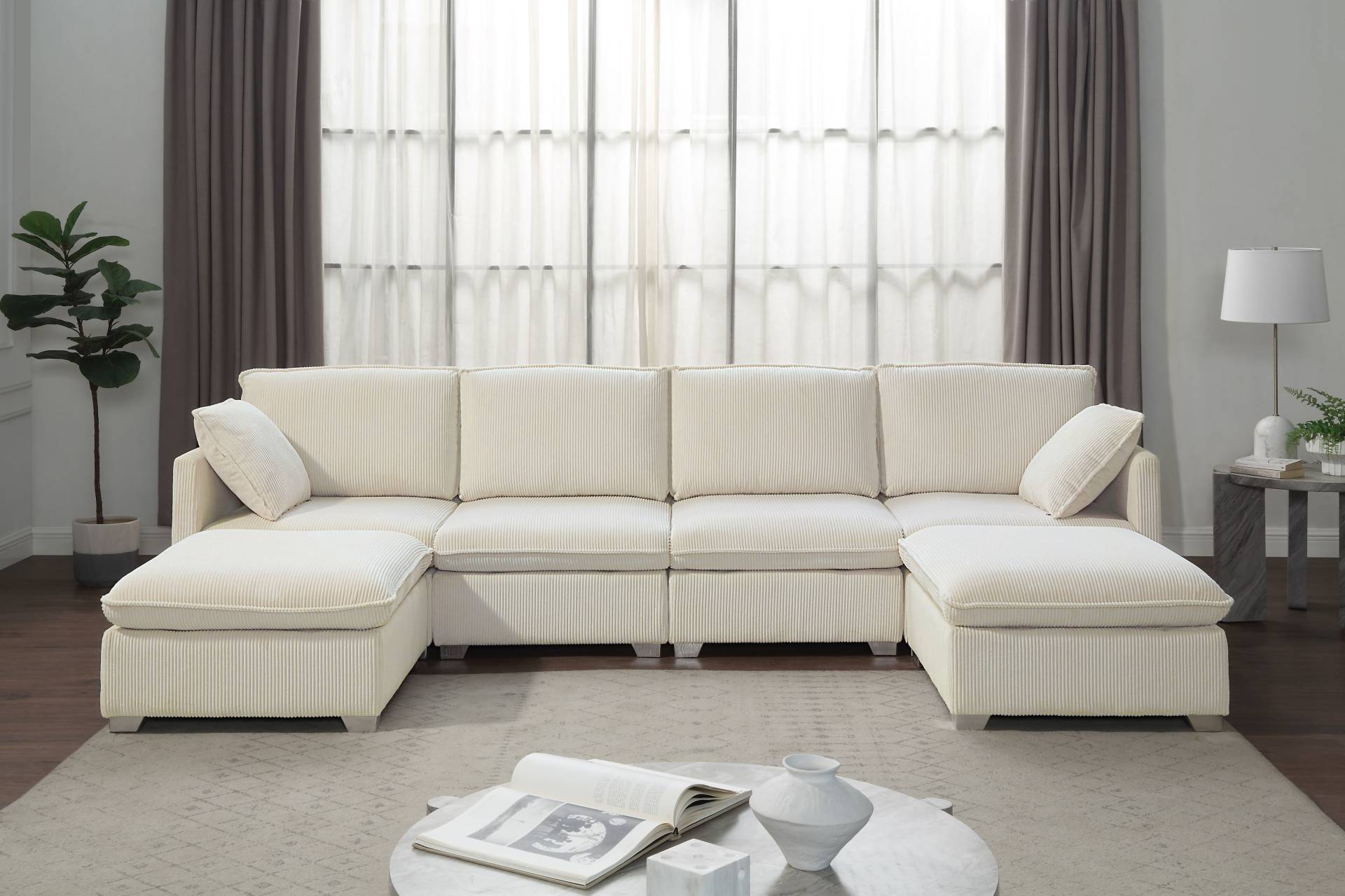 ATLANTIC home collection Wohnlandschaft, modularer 4-Sitzer mit 2 Hockern, weicher Cordbezug von ATLANTIC home collection