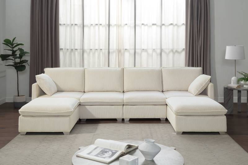 ATLANTIC home collection Wohnlandschaft, modularer 4-Sitzer mit 2 Hockern, weicher Cordbezug von ATLANTIC home collection
