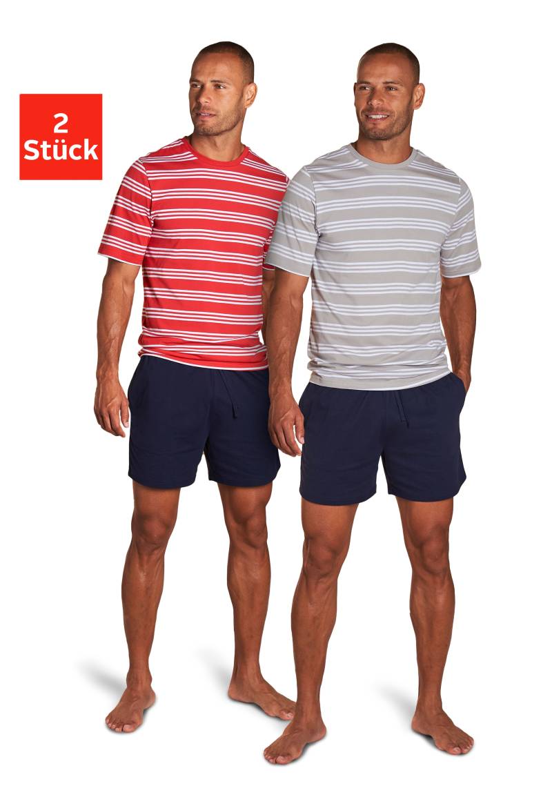 AUTHENTIC LE JOGGER Pyjama, (Packung, 4 tlg., 2 Stück), Schlafanzug mit gestreiften Oberteilen von AUTHENTIC LE JOGGER