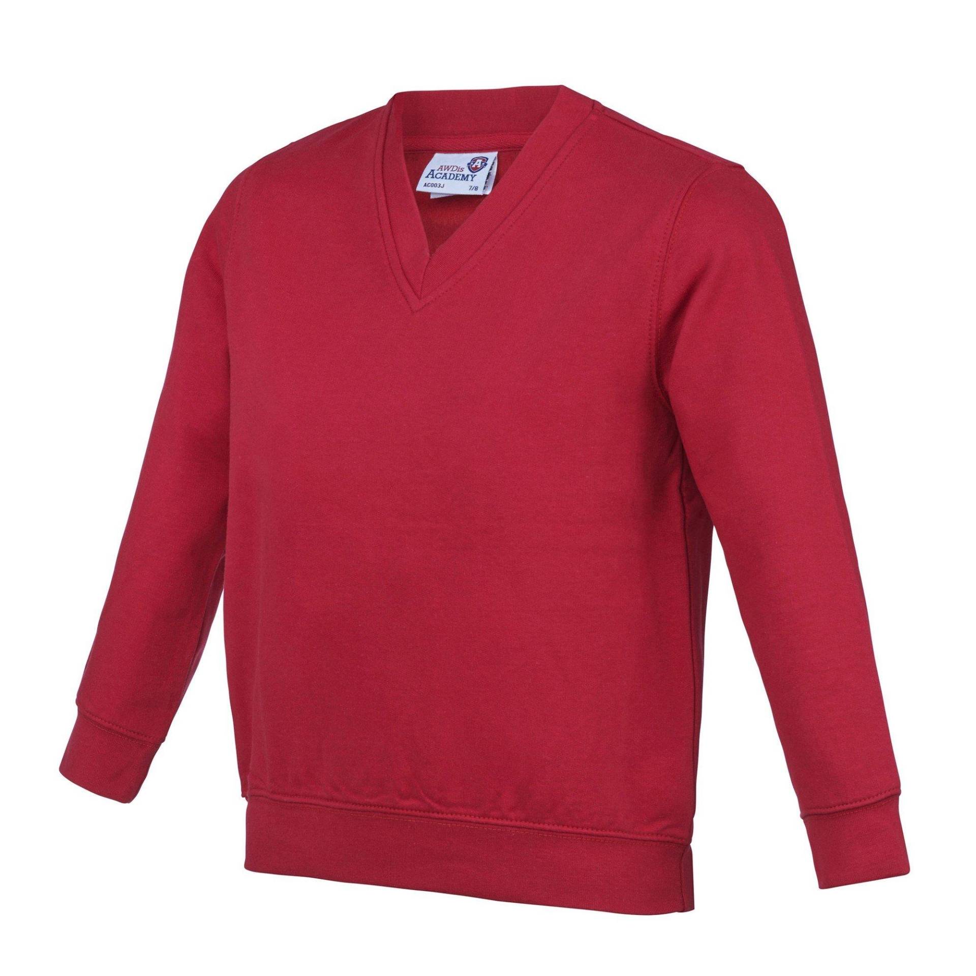 Academy Junior Mit V-ausschnitt Schule Jumpersweatshirt Mädchen Rot Bunt 104 von AWDis