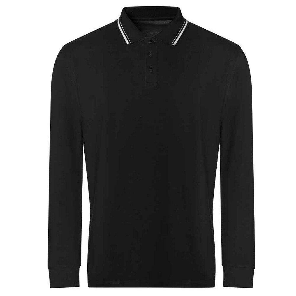 Poloshirt Mit Kontrastfarbenen Streifen Langärmlig Herren Schwarz XXL von AWDis