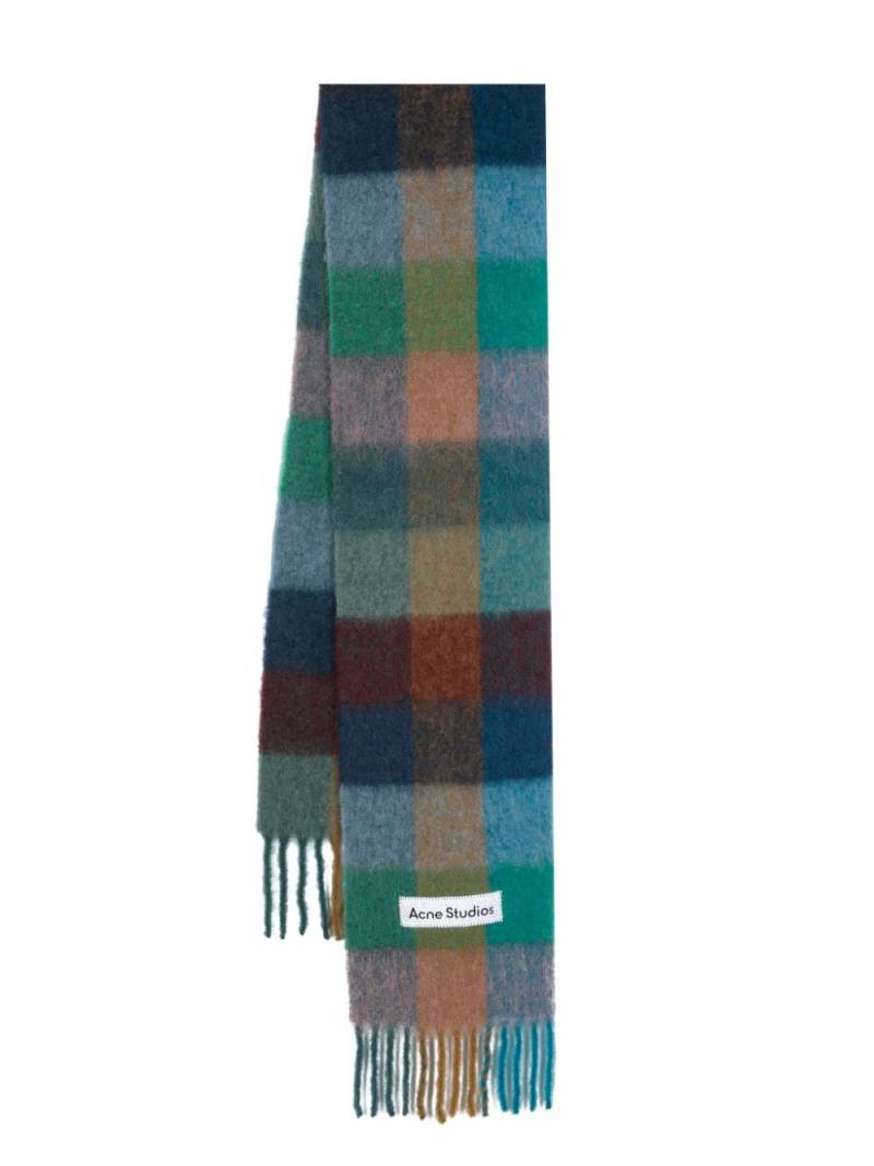 Acne Studios checked logo-appliqué scarf - Blue von Acne Studios