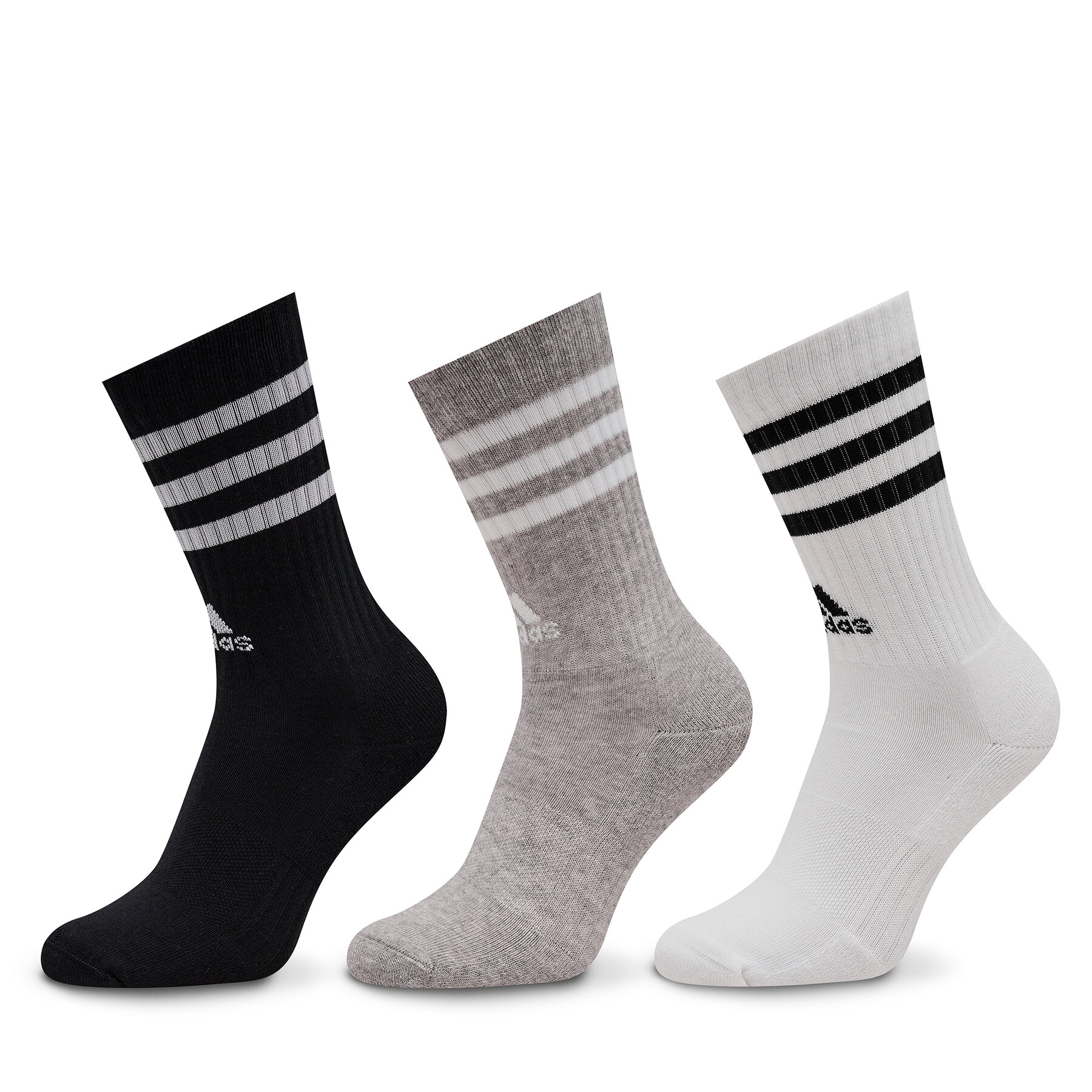 Hohe Unisex-Socken adidas 3-Stripes Cushioned Crew Socks 3 Pairs IC1323 medium grey heather/white/black/white von Adidas