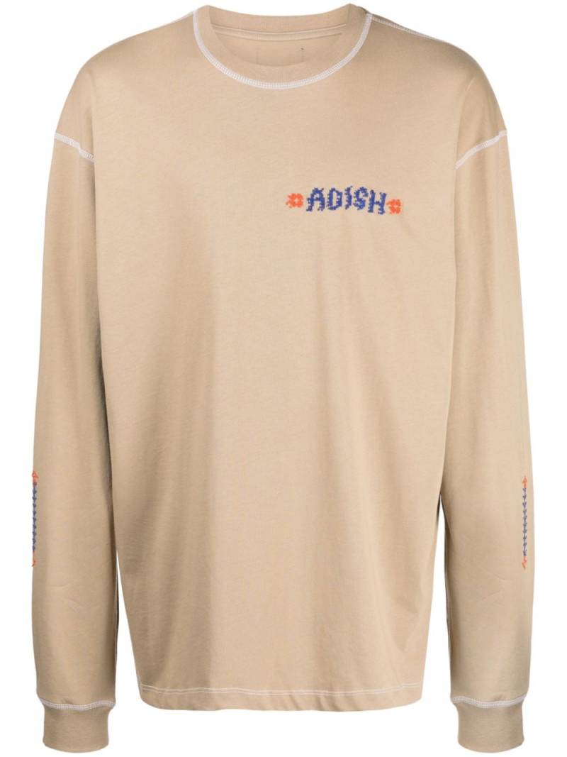 Adish Tatreez logo-embroidered cotton T-shirt - Brown von Adish