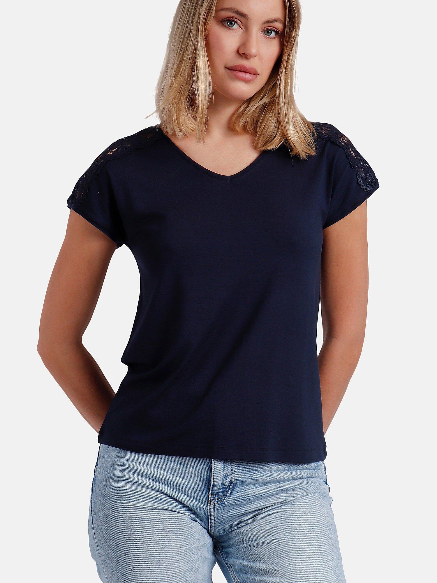 T-shirt Mit Kurzen Ärmeln Puntilla Hombro Damen Blau M von Admas
