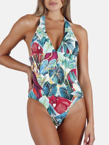 Einteiliger Vorgeformter Neckholder-badeanzug Tropical Damen Schwarz Bedruckt 40 von Admas