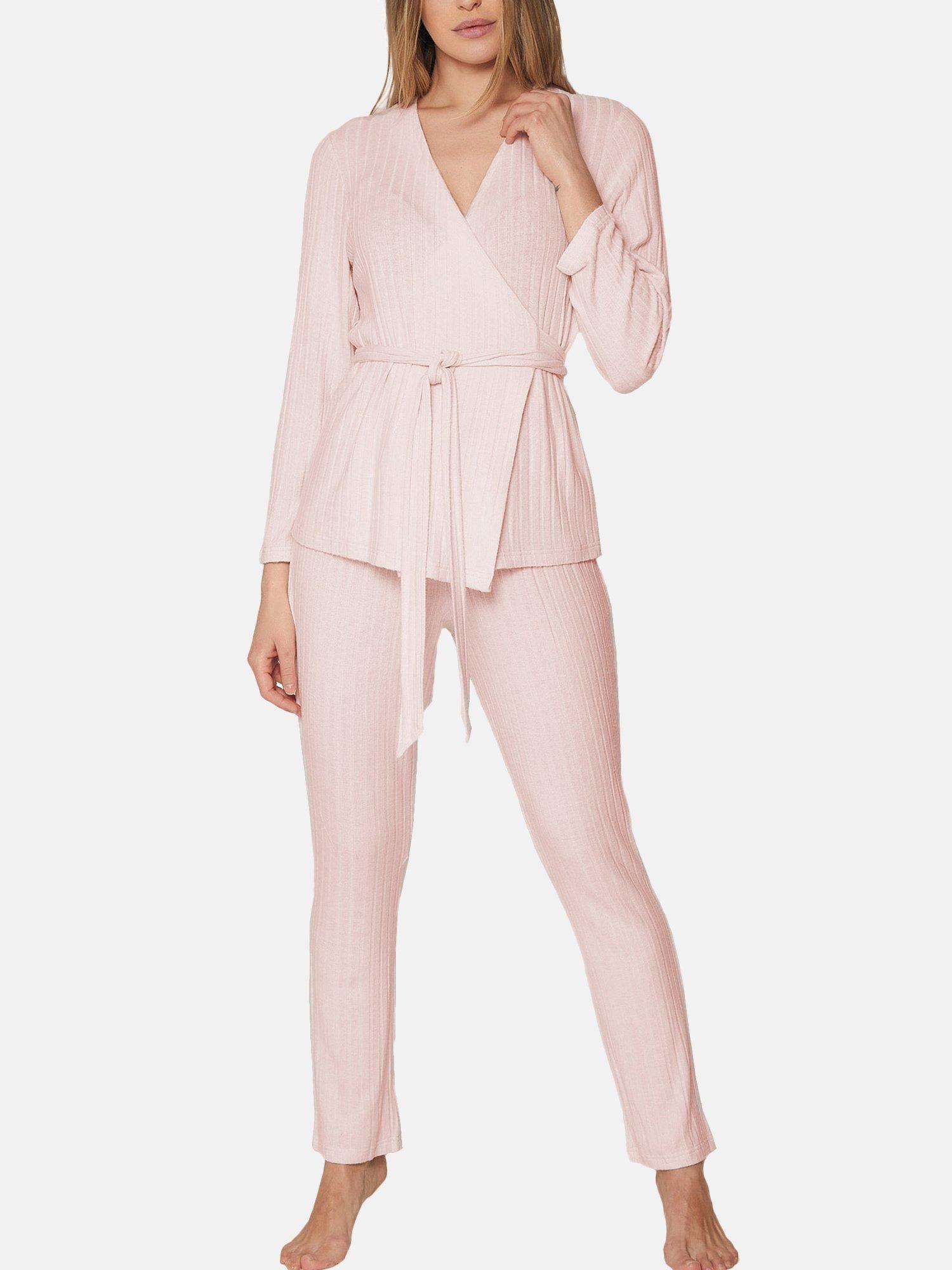 Pyjama Loungewear Hose Oberteil Zweireiher Elegant Line Damen Altrosa XL von Admas