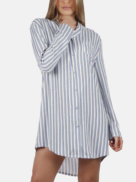 Nachthemd Mit Langen Ärmeln Fashion Stripes Damen Blau XL von Admas