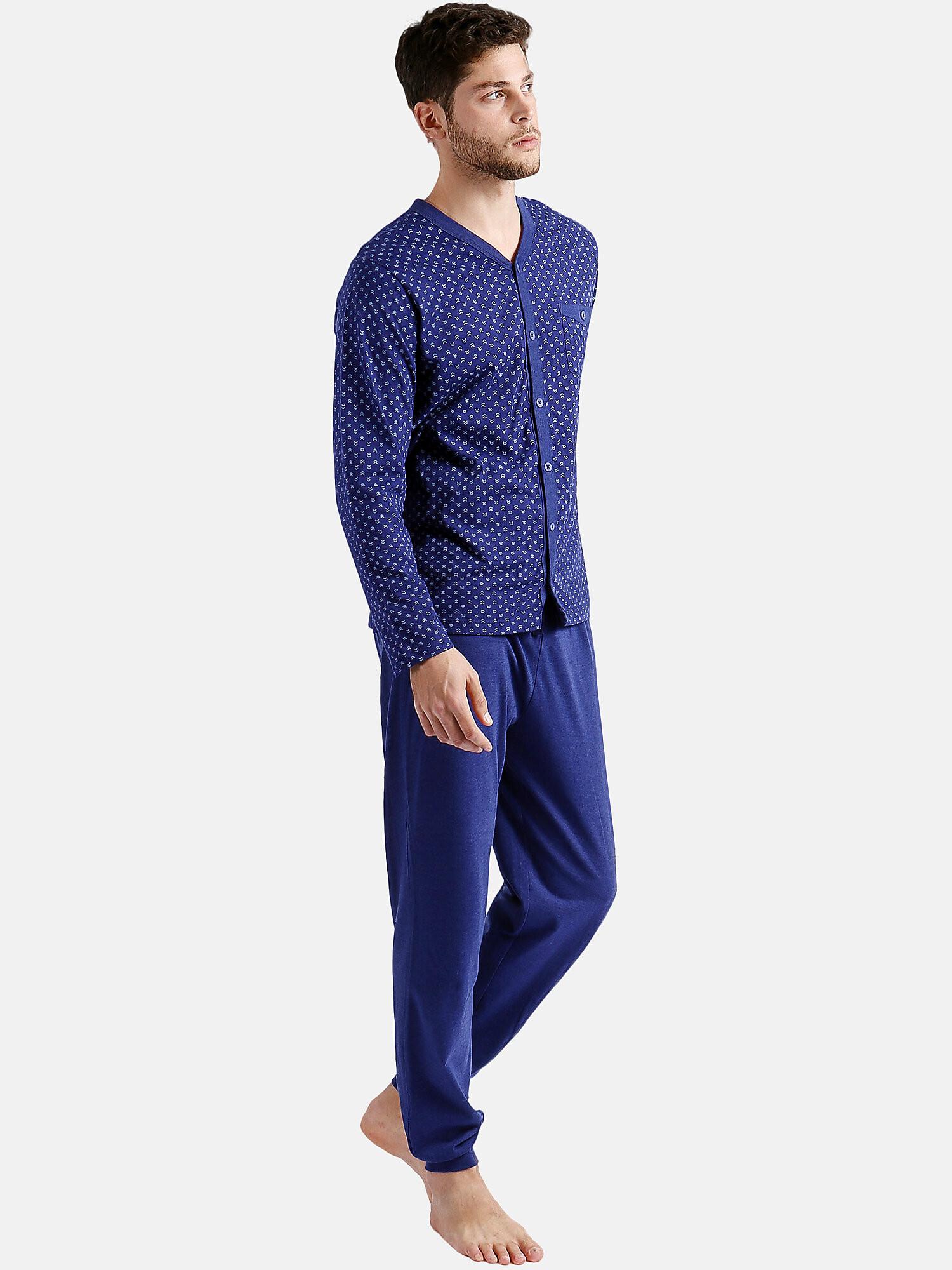 Pyjama Hausanzug Hose Und Hemd Spike Herren Blau S von Admas