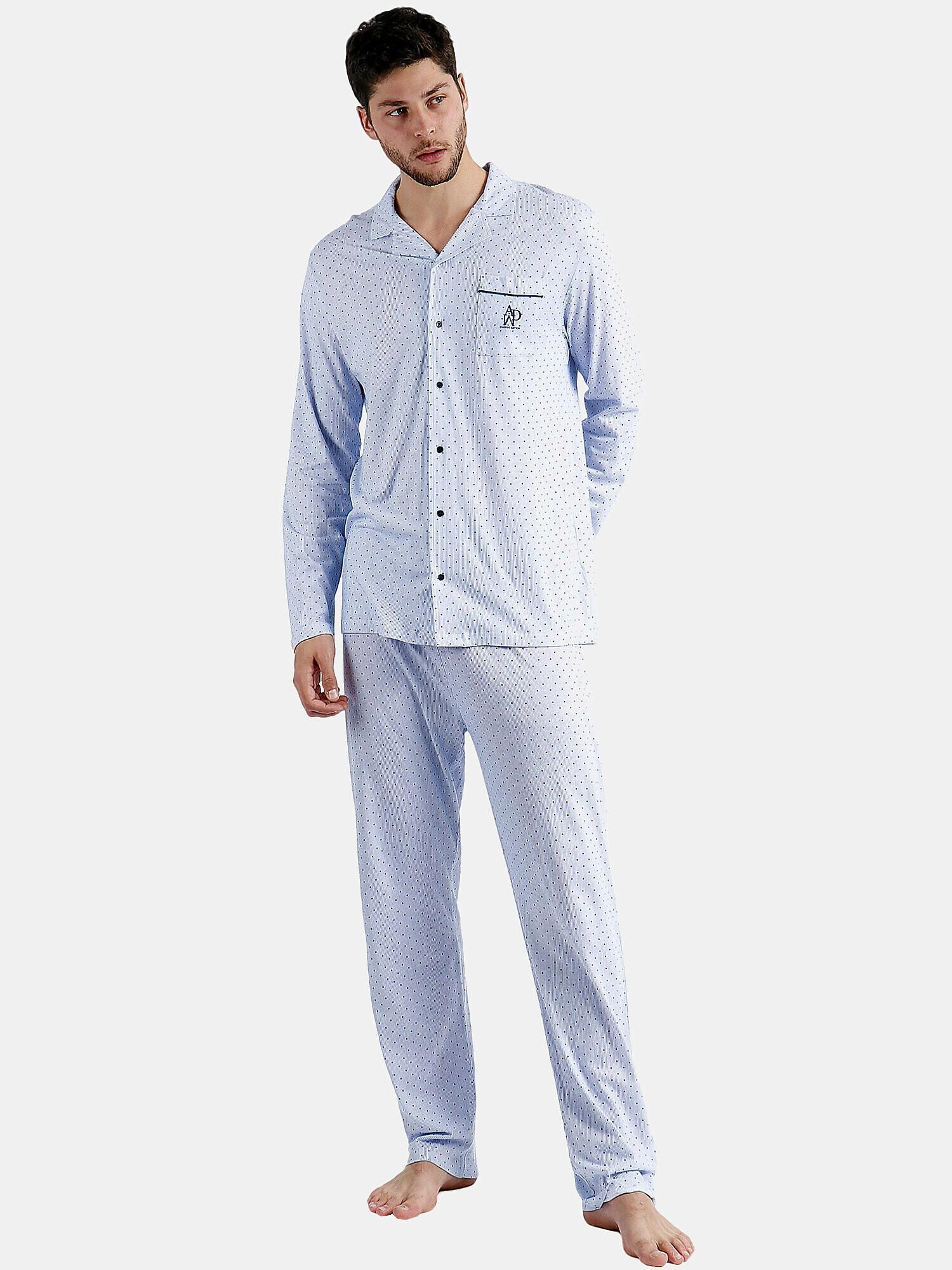 Pyjama Hausanzug Hose Und Hemd Stripes And Dots Herren Blau L von Admas