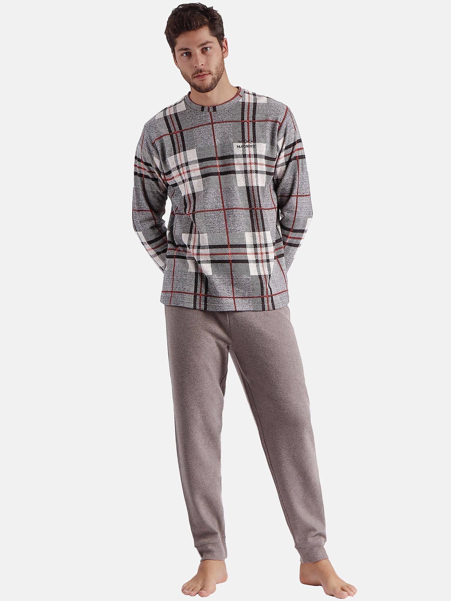 Pyjama Hausanzug Hose Und Oberteil Mit Langen Ärmeln Tartan Herren Braun S von Admas