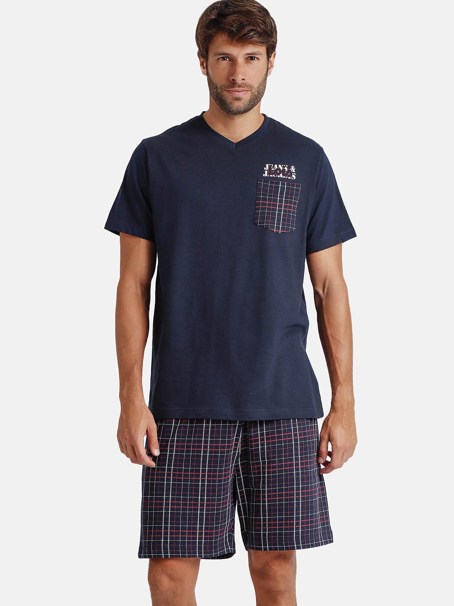 Pyjama Shorts T-shirt V-ausschnitt Jandj Lois Herren Blau XXL von Admas