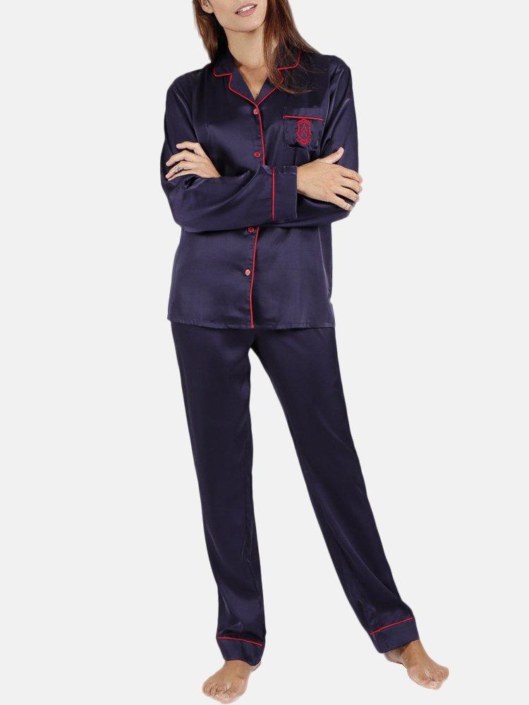 Pyjama-satin-loungewear Hemd Und Hose Classic Damen Blau L von Admas