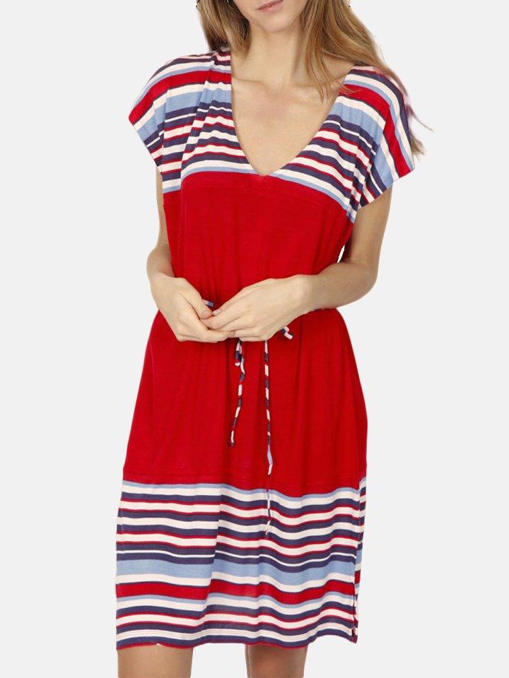 Kurzärmeliges Sommerkleid Elegant Stripes Damen Rot Bunt M von Admas