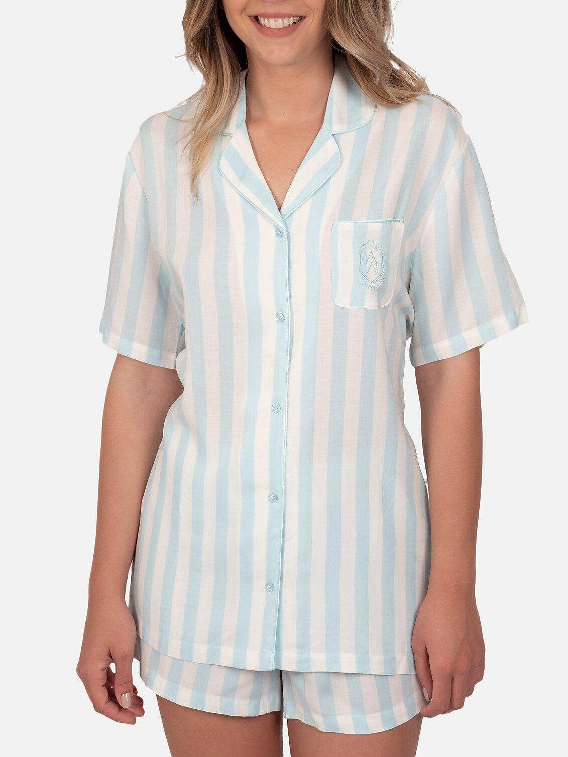 Pyjamahemd Kurz Classic Stripes Damen Blau XXL von Admas