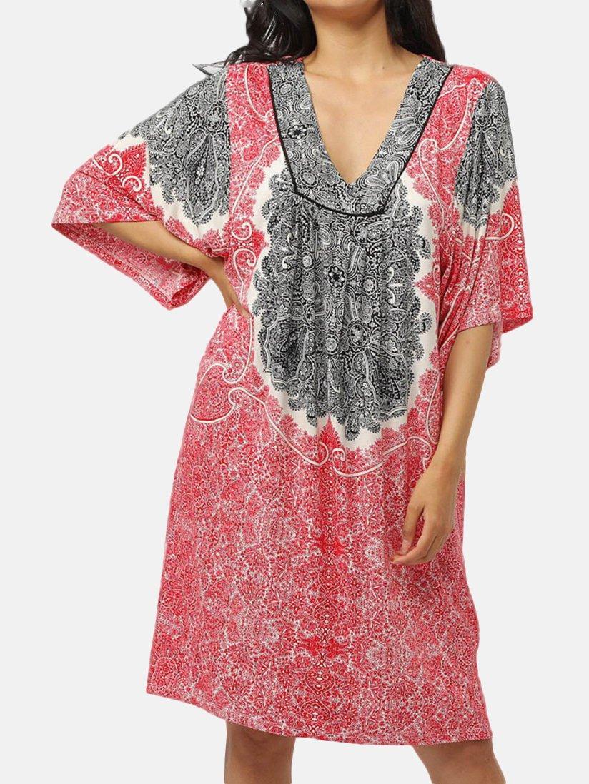 Strandkleid Mit Dreiviertel Ärmeln Beach Paisley Unisex Rot Bunt M von Admas