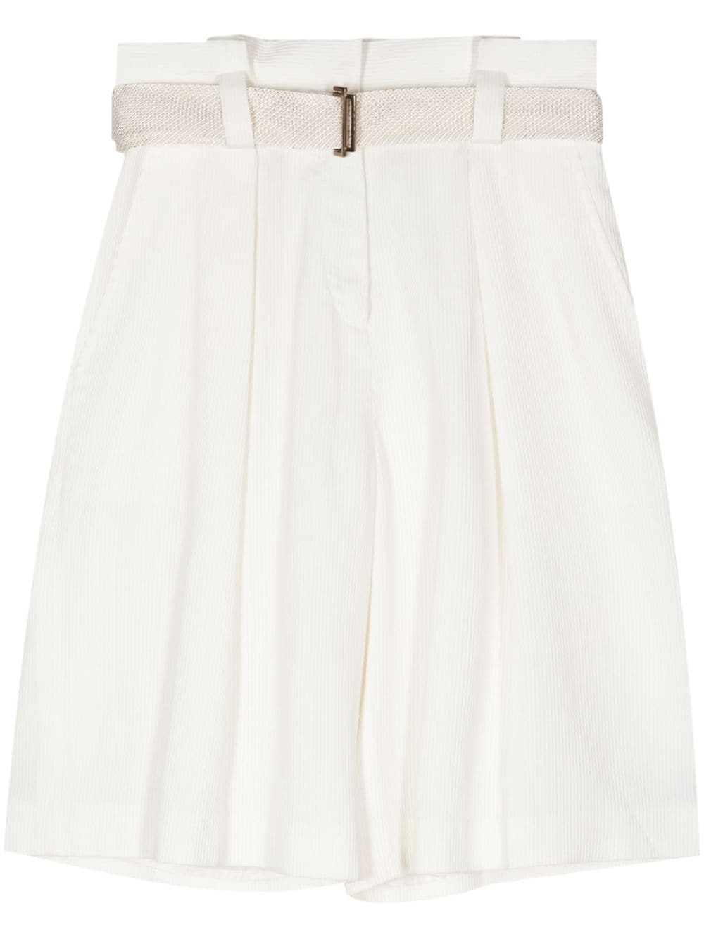 Agnona belted cotton-silk Bermuda shorts - White von Agnona