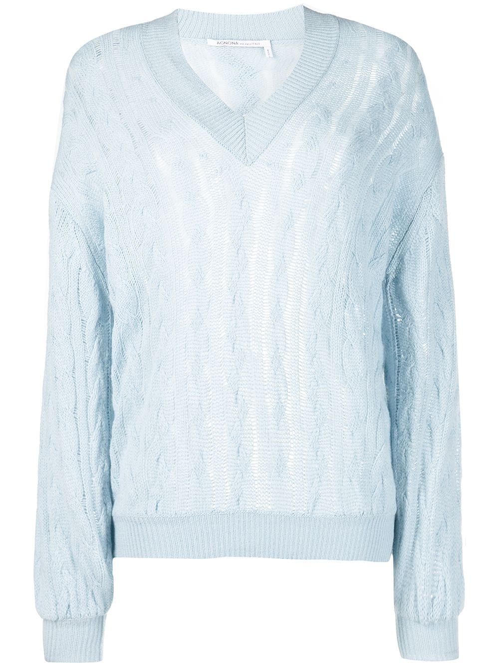 Agnona cable-knit V-neck cashmere jumper - Blue von Agnona