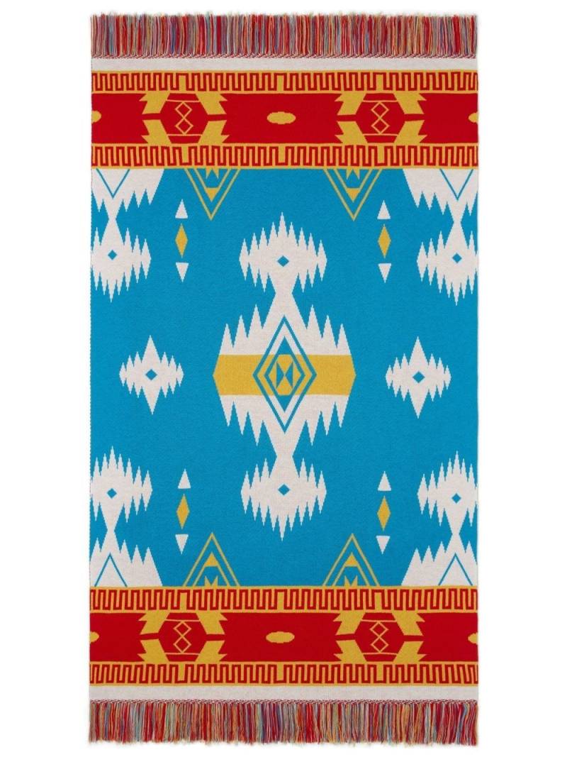 Alanui Icon jacquard-knit fringed blanket - Blue von Alanui