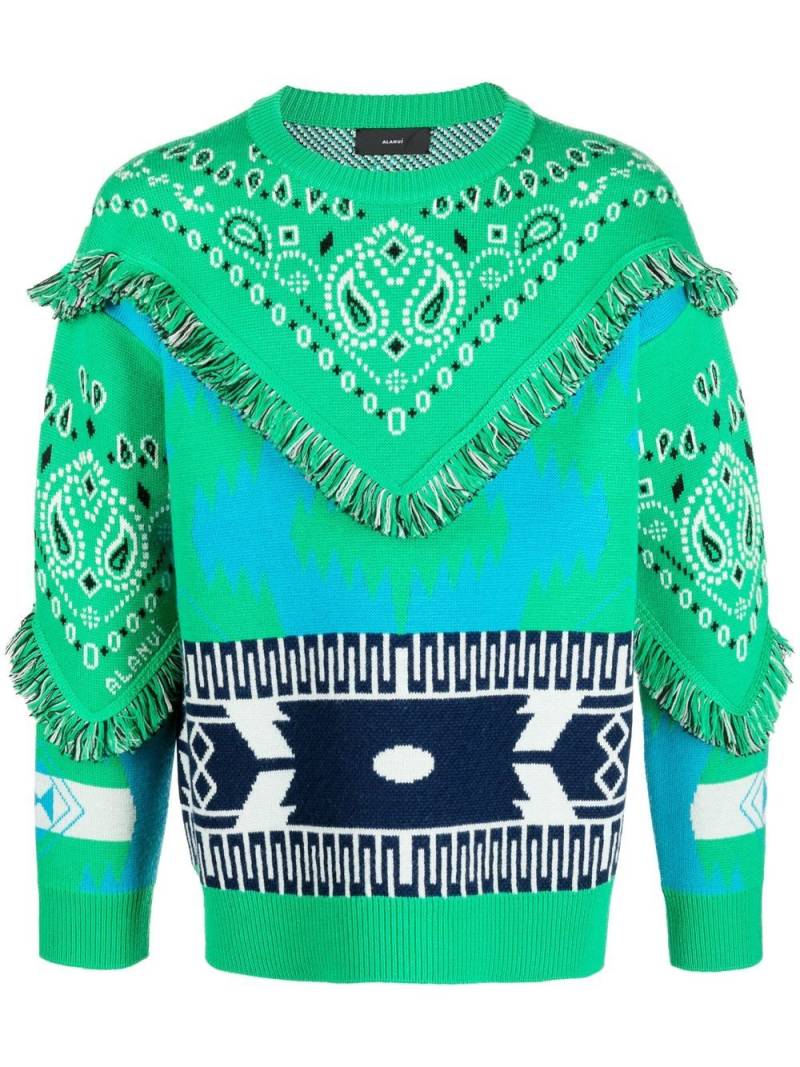 Alanui bandana-print frayed jumper - Green von Alanui