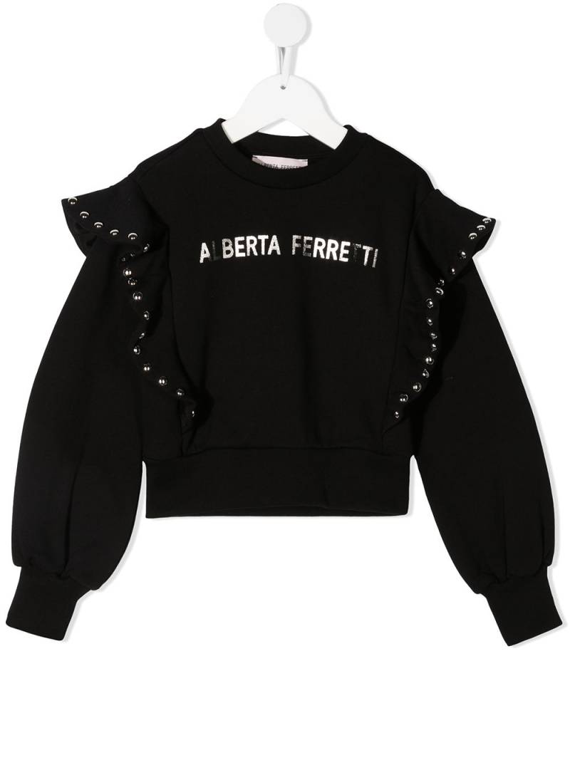 Alberta Ferretti Kids ruffled shoulder cotton sweatshirt - Black von Alberta Ferretti Kids