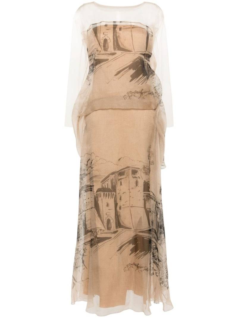 Alberta Ferretti Castle-print silk organza gown - Neutrals von Alberta Ferretti