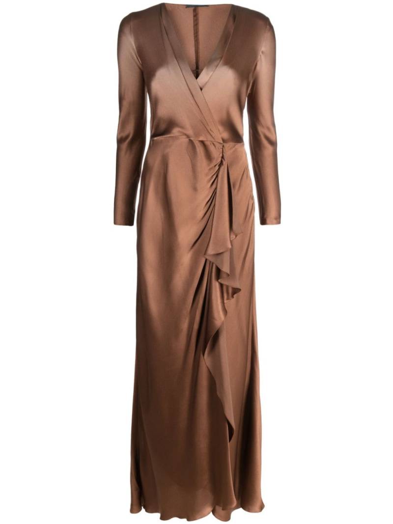 Alberta Ferretti draped wrap-effect satin maxi dress - Brown von Alberta Ferretti