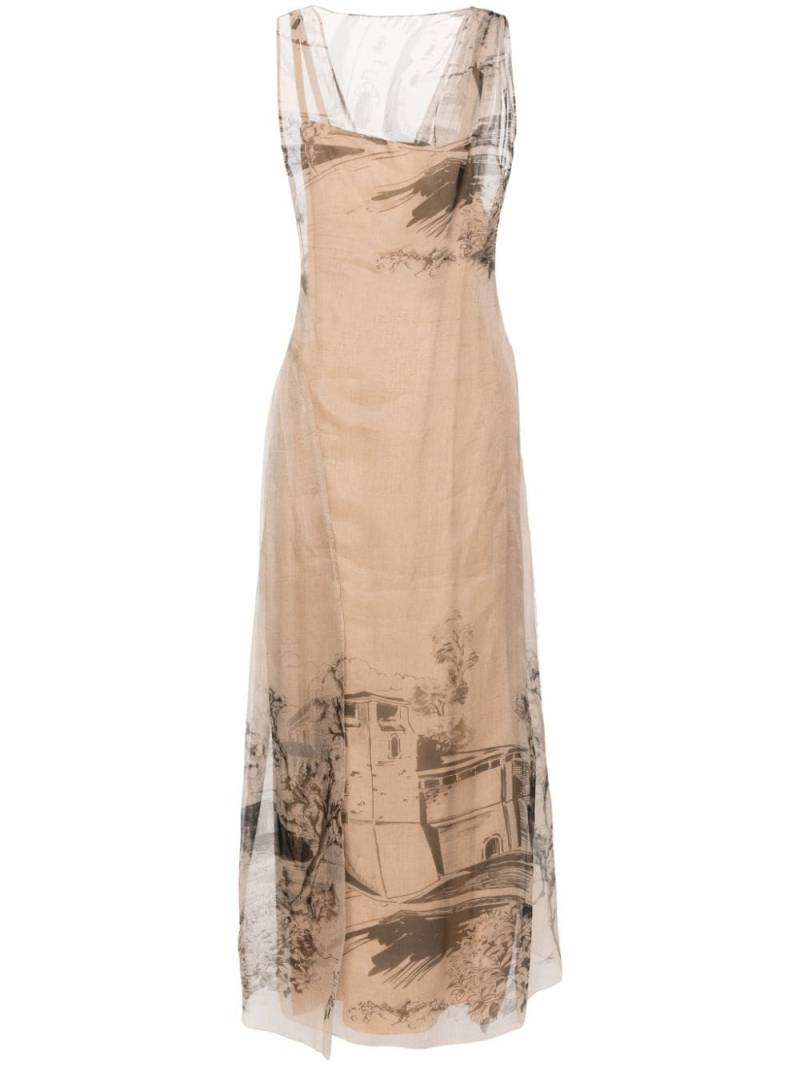 Alberta Ferretti graphic-print silk maxi dress - Brown von Alberta Ferretti