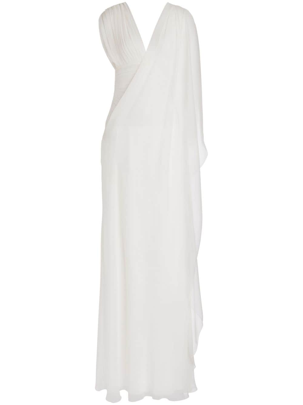 Alberta Ferretti ruched single-sleeve silk dress - White von Alberta Ferretti