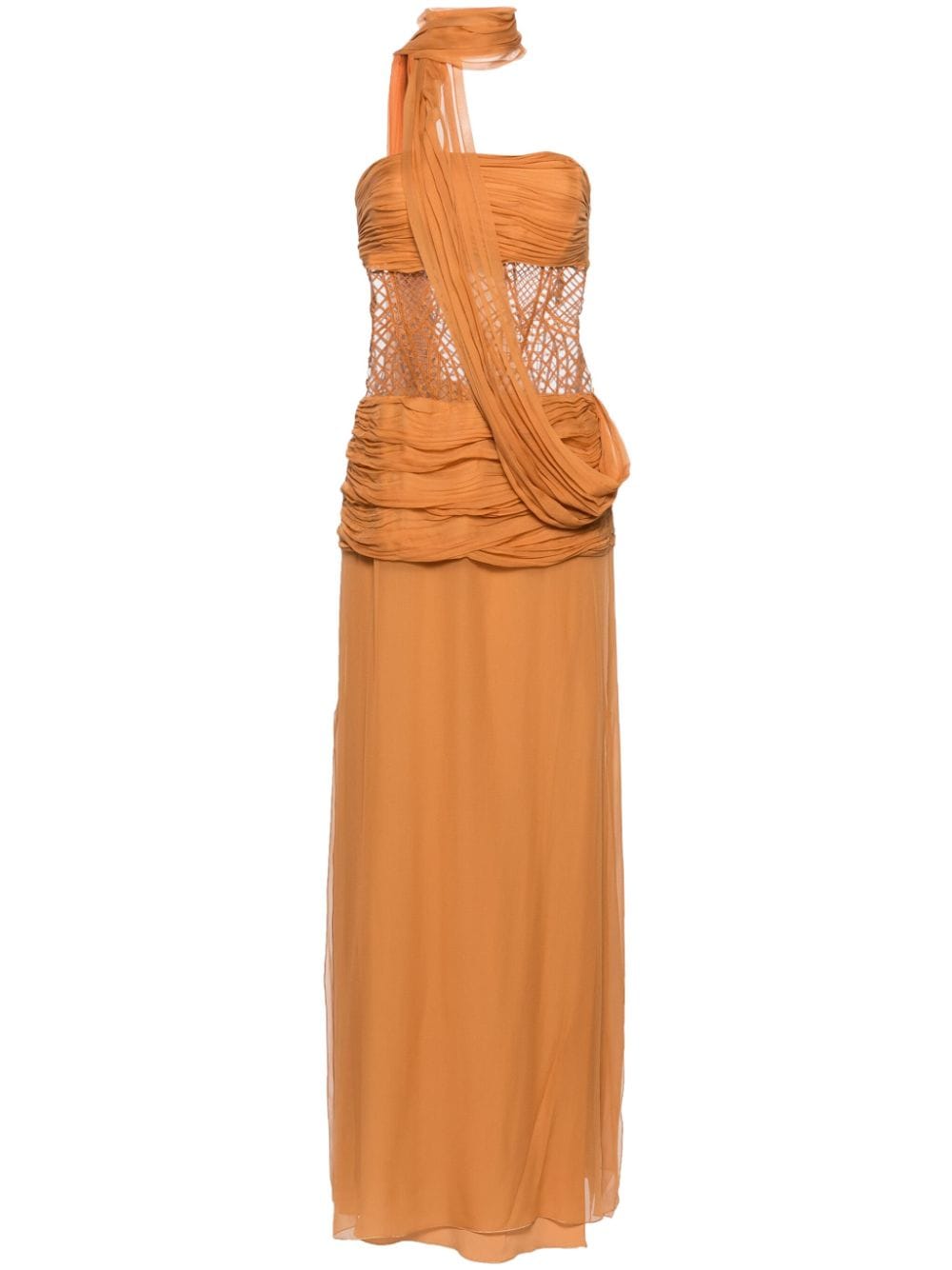 Alberta Ferretti strapless lace-detailed long dress - Brown von Alberta Ferretti