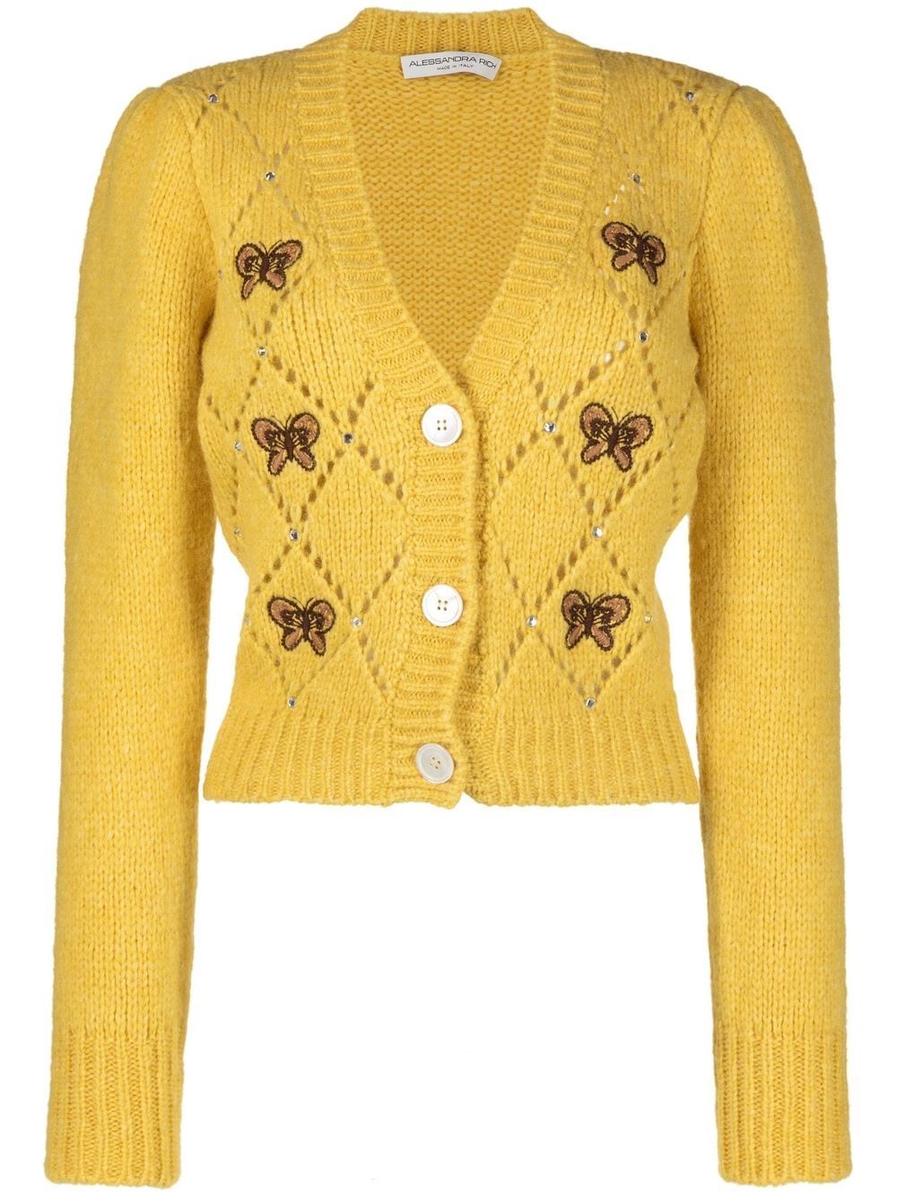 Alessandra Rich butterfly-embroidered pointelle cardigan - Yellow von Alessandra Rich
