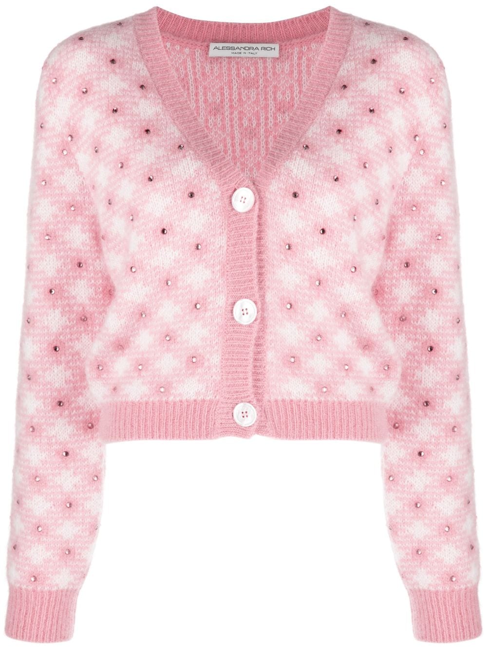 Alessandra Rich rhinestone-embellished gingham cardigan - Pink von Alessandra Rich