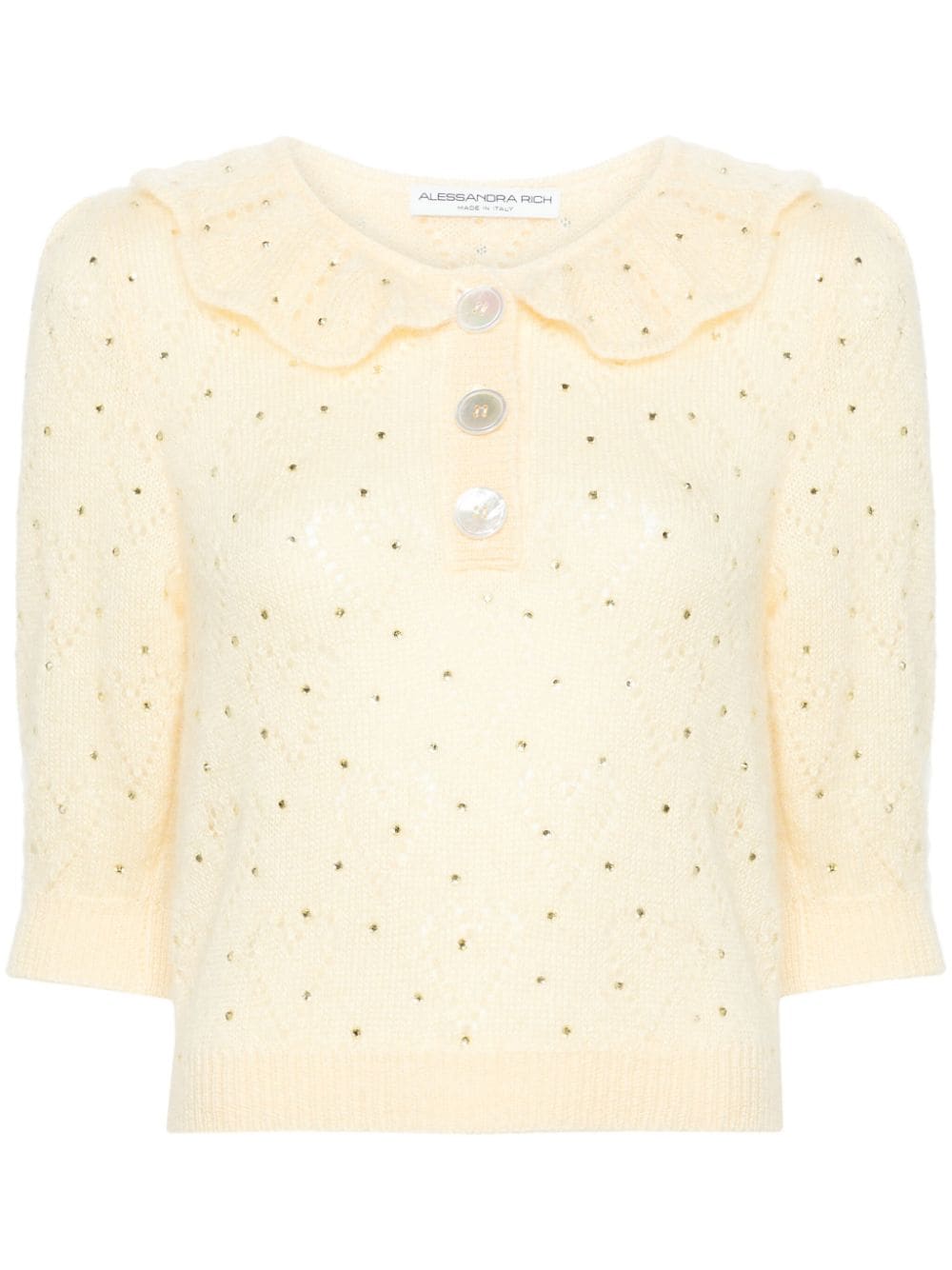 Alessandra Rich rhinestoned pointelle-knit top - Yellow von Alessandra Rich