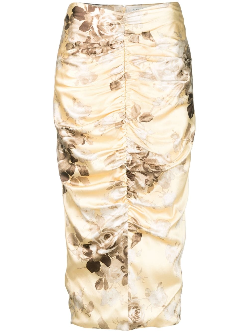 Alessandra Rich rose-print ruched pencil skirt - Yellow von Alessandra Rich