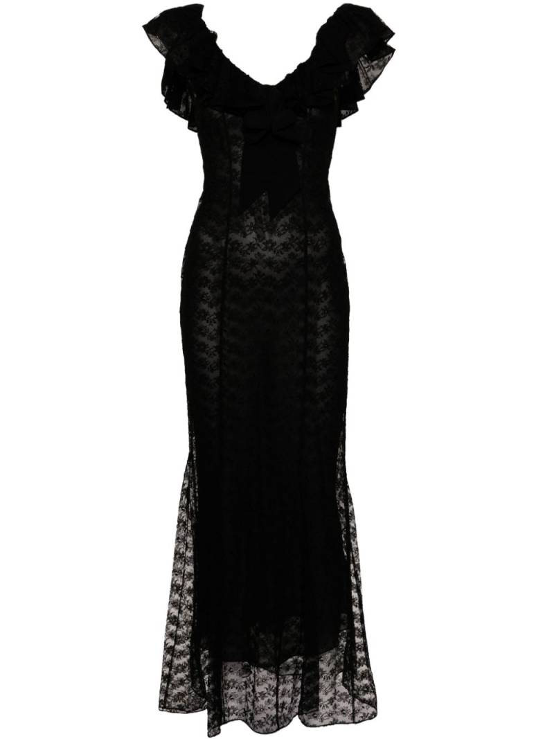 Alessandra Rich ruffled-trim floral-lace gown - Black von Alessandra Rich