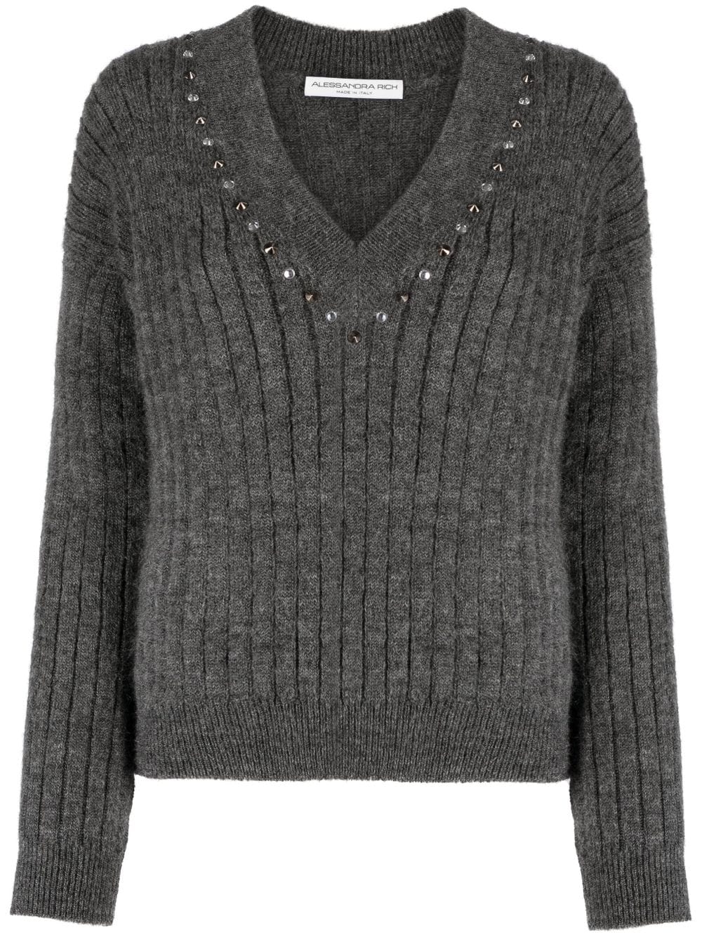 Alessandra Rich stud-embellished ribbed-knit jumper - Grey von Alessandra Rich