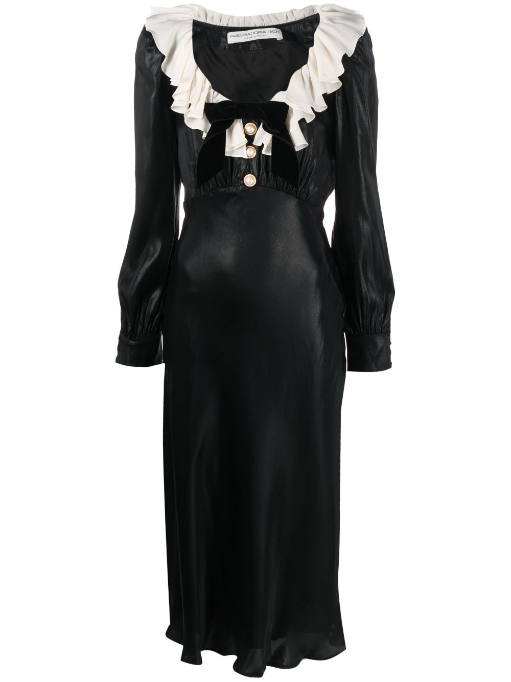 Alessandra Rich volant-collar laminated-silk midi dress - Black von Alessandra Rich