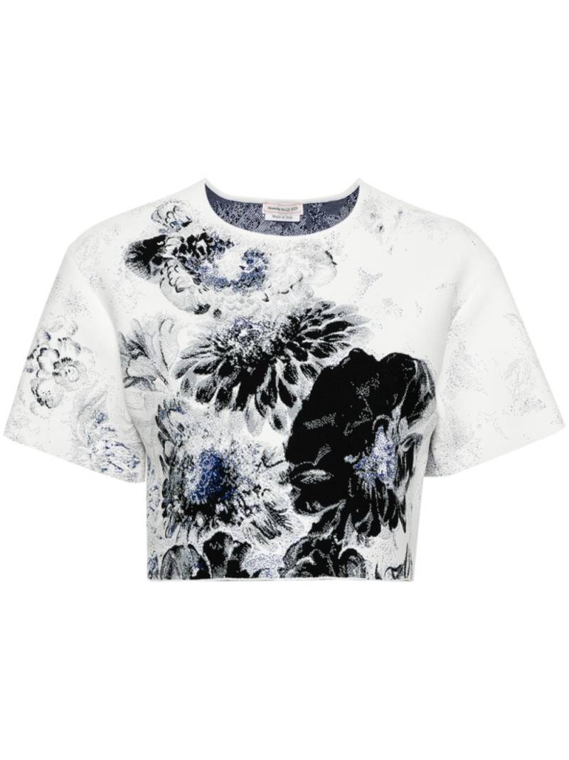 Alexander McQueen Chiaroscuro floral-jacquard T-shirt - White von Alexander McQueen